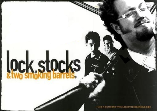 This is a poster for Lock, Stock and Two Smoking Barrels. The poster art copyright is believed to belong to the distributor of the film, United Kingdom: Universal Pictures PolyGram Filmed Entertainment United States: Gramercy Pictures, the publisher of the film or the graphic artist.